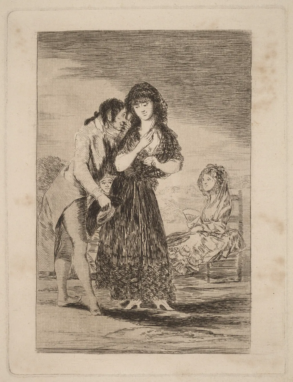 Ni asi la distingue (Even Thus He Cannot Make Her Out), by Francisco Goya, ink, 1799