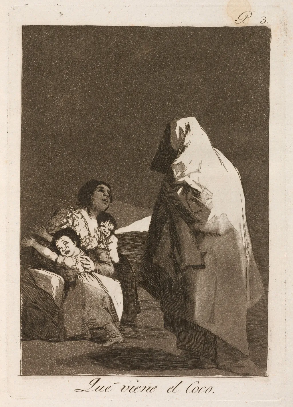 Que viene el coco (Here Comes the Bogey-Man), by Francisco Goya, ink, 1799