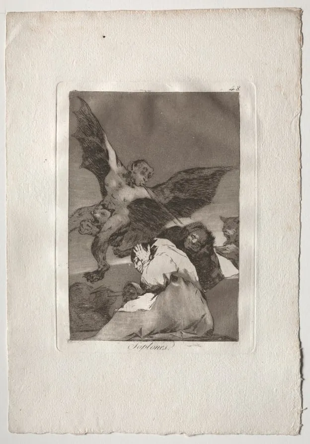 Tale-Bearers - Blasts of Wind, Plate 48, by Francisco Goya, 1799