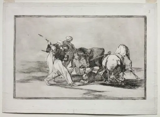 The Moors Settled in Spain, Giving Up the Superstitions of the Qur'an, Adopted this Art of Hunting, and Spear a Bull in the Open, by Francisco Goya