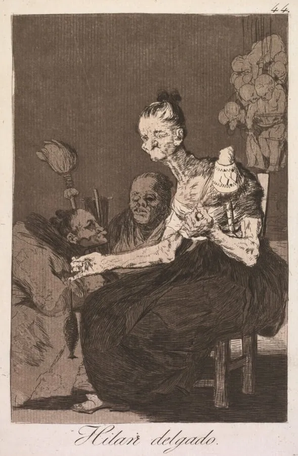 They Spin Finely, Plate 44, by Francisco Goya, 1799