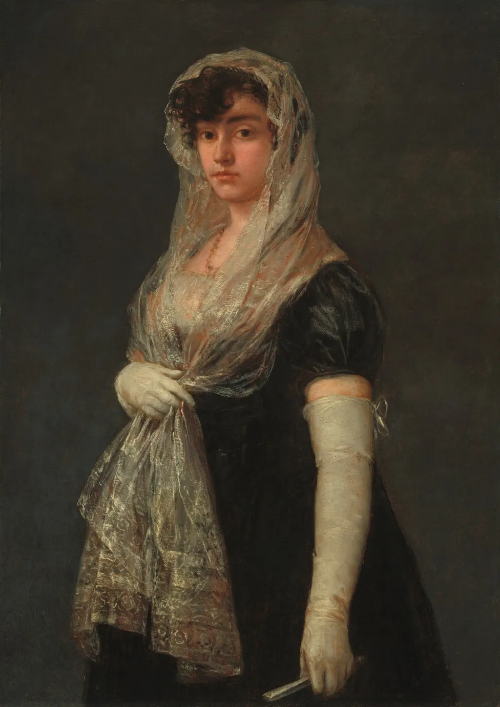 Young Lady Wearing a Mantilla and Basquina, by Francisco Goya, oil, 1802