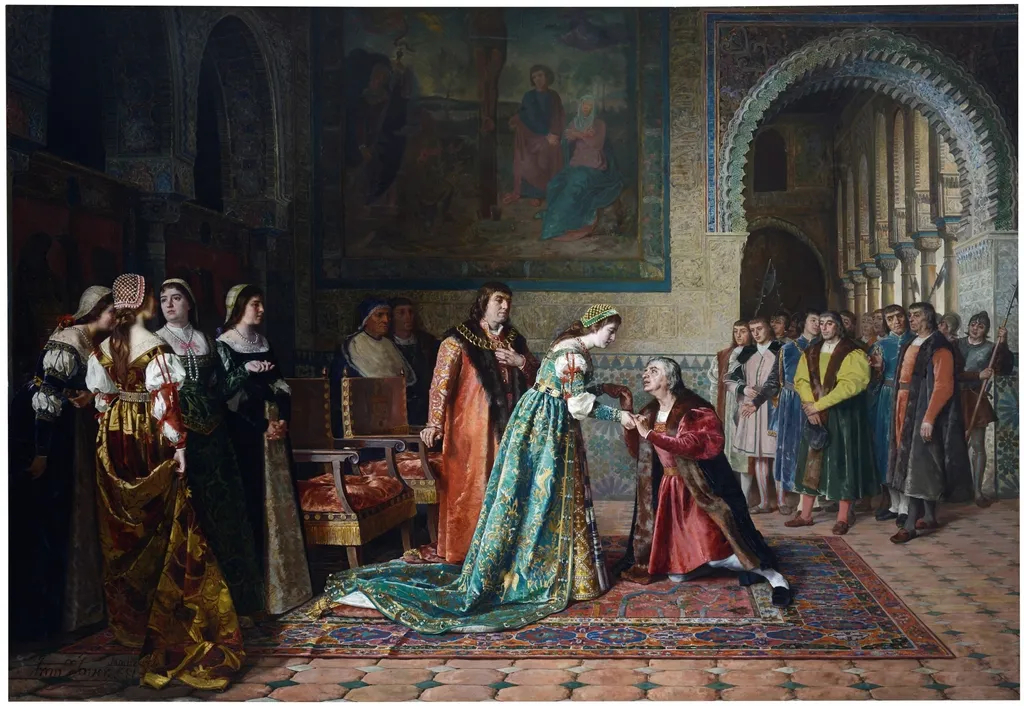 Reposición de Colón, by Francisco Jover y Casanova, oil