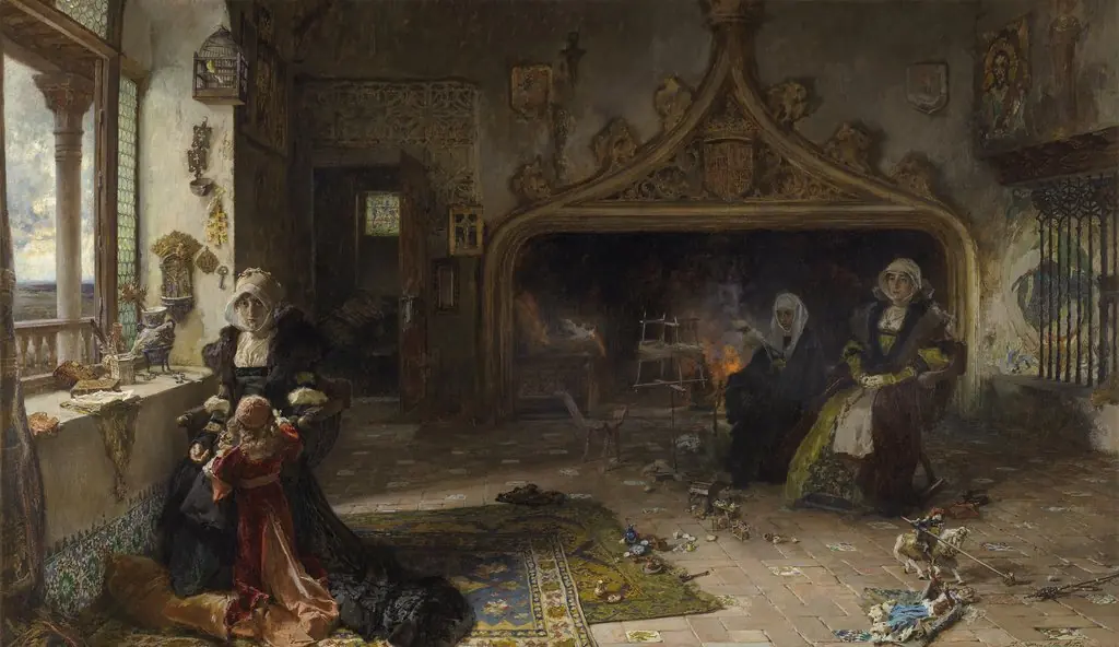 La reina doña Juana la Loca, recluida en Tordesillas con su hija, la infanta doña Catalina, by Francisco Pradilla y Ortiz