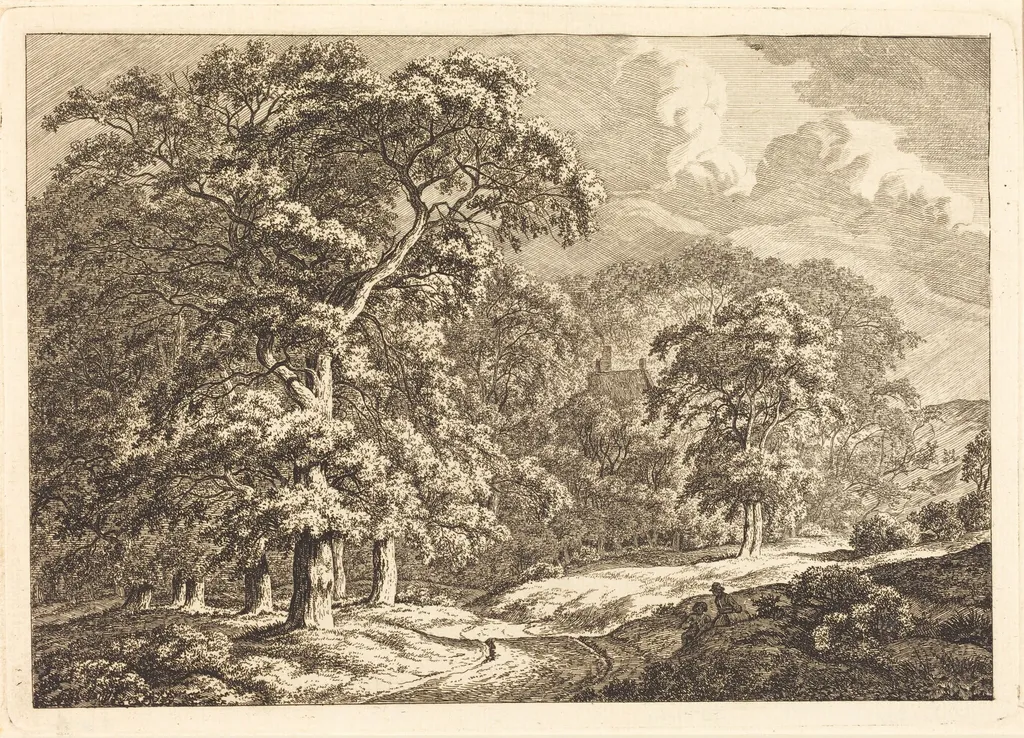 Forest with Travelers by a Road, by Franciscus A. Milatz, ink, 1786
