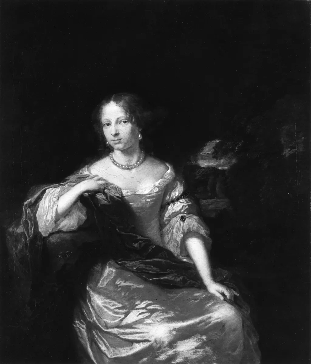 Portrait of a Young Woman in Satin, by Franciscus Haagen, oil, 1696