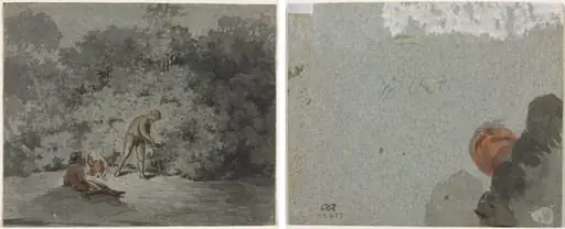 Faggot Gatherer (recto) Study of a Head seen from Below (verso), by Francisque Millet