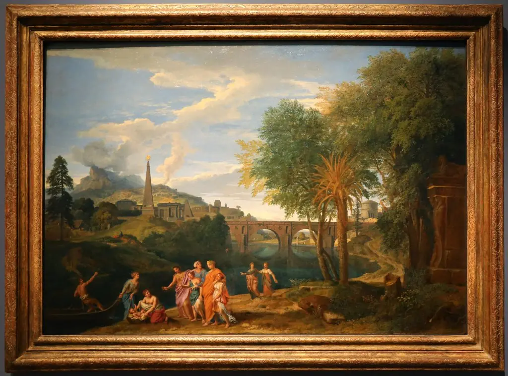 Idealized Roman landscape with the finding of Moses, by Francisque Millet