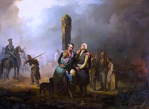 Poles crossing the Prussian frontier, by Franciszek Faliński