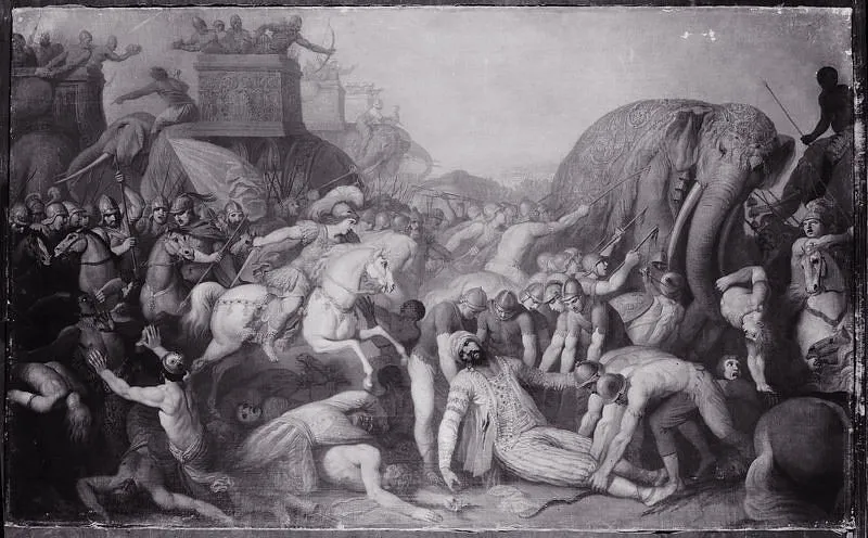 Victory of Alexander the Great over Poros, king of India, in 326, by Franciszek Smuglewicz, oil, 1770