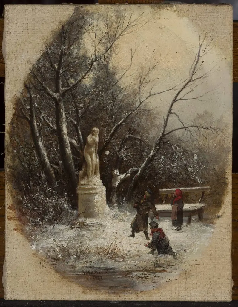 In the Saxon Garden – children at a statue, by Franciszek Wastkowski