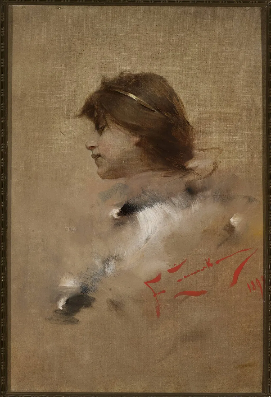 Head of a woman in profile, by Franciszek Żmurko, oil, 1897