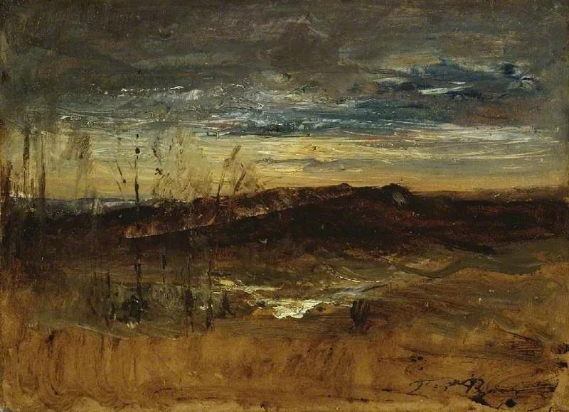 Paysage au coucher du soleil, by François-Auguste Ravier, unspecified, 1864