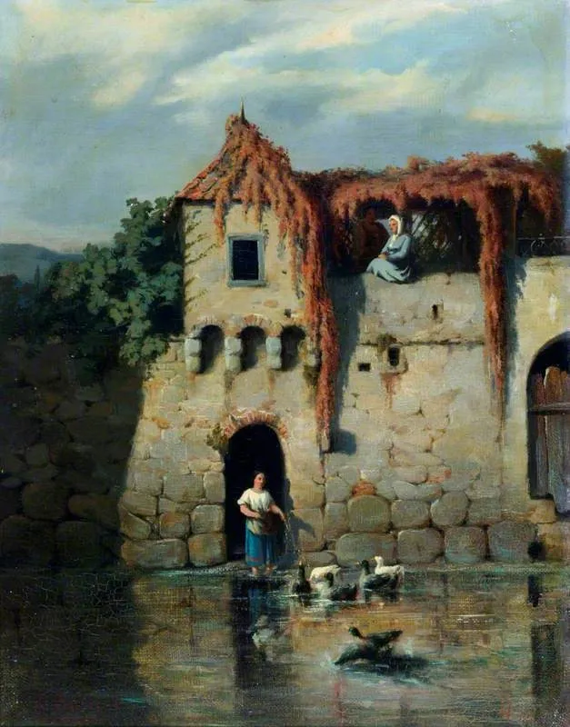 Feeding Ducks, by François Bocion, oil, 1860