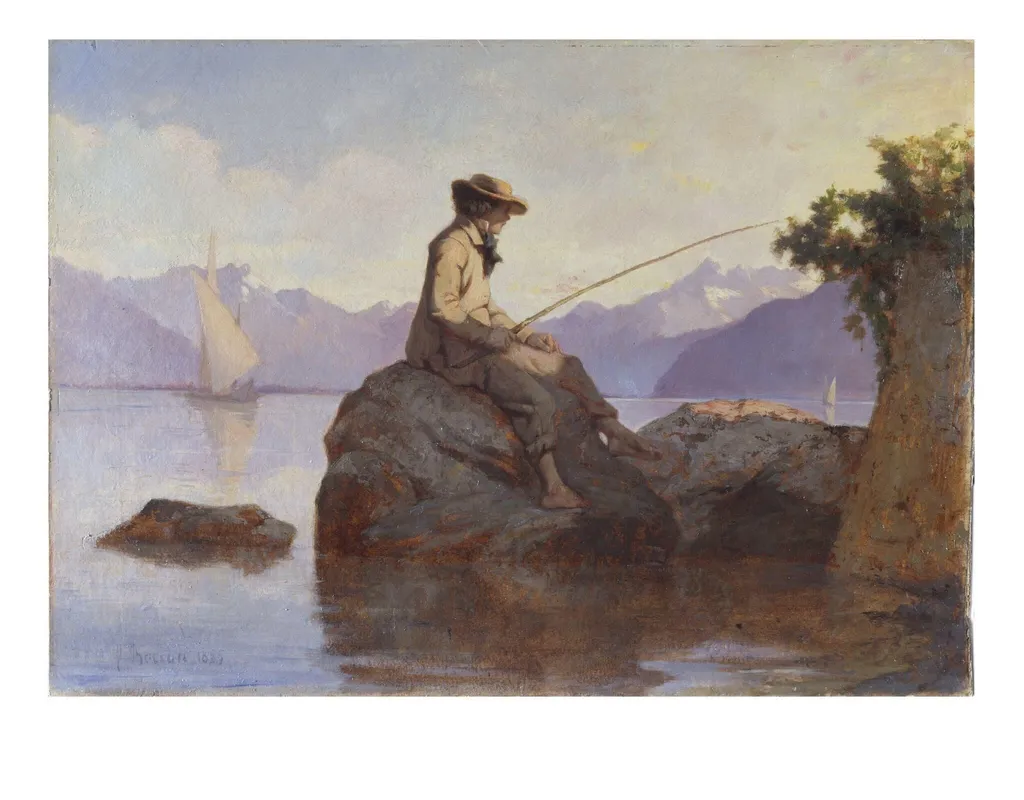 Fishing, by François Bocion, oil, 1855