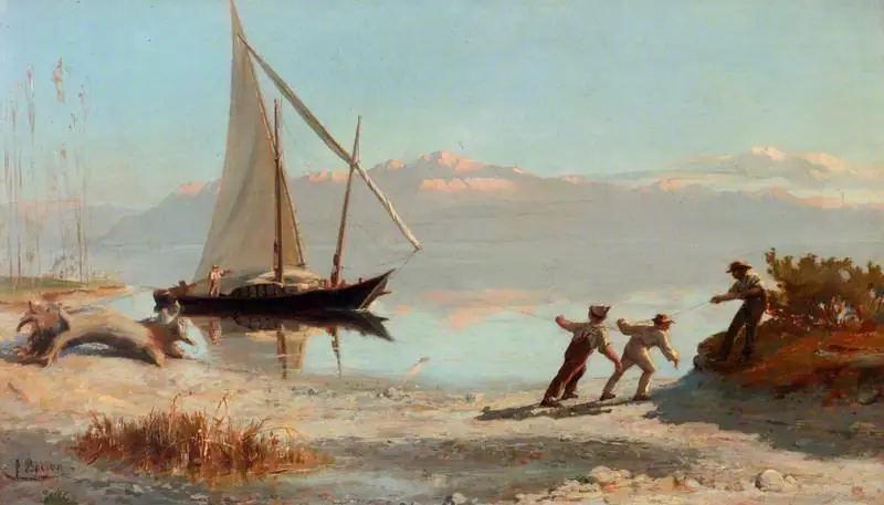Hauling the Boat, by François Bocion