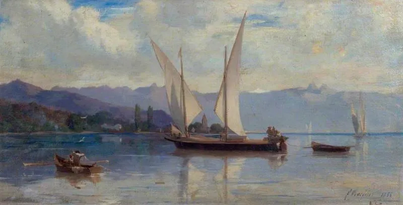Lake Geneva with Sailing Boats, by François Bocion, unspecified, 1855