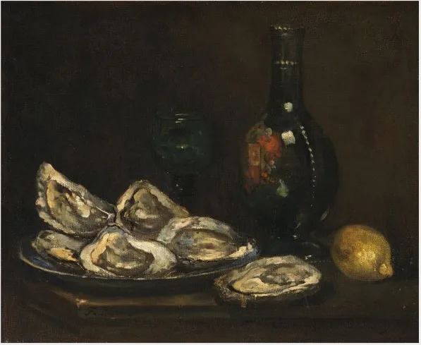 Still Life with Oysters, by François Bonvin, oil, 1865