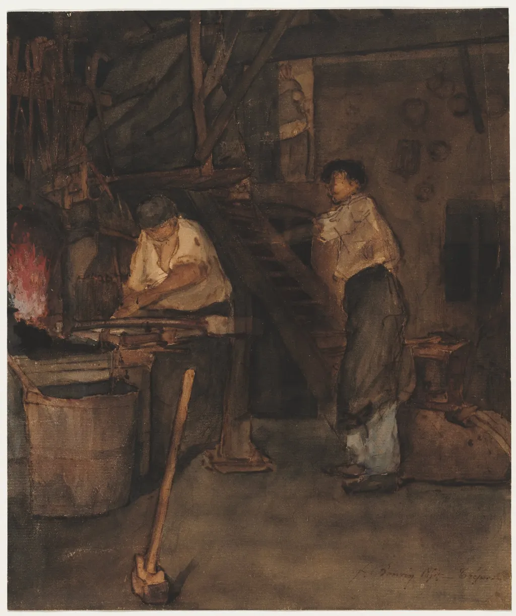 Study for The Blacksmith's Shop: Remembrance of Le Tréfort, by François Bonvin, 1854