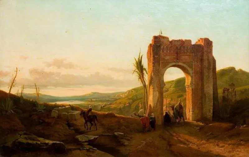 Oriental Landscape with a Caravan, by François Bossuet, oil, 1843