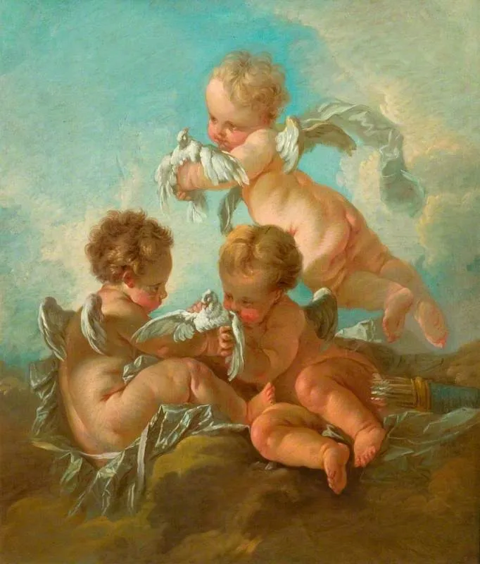Air: Three Putti with Birds, by François Boucher, oil, 1741
