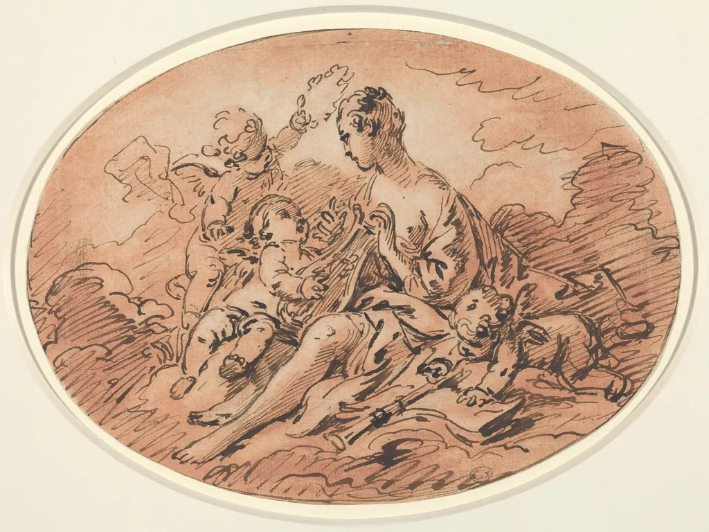 Allegory of Music, by François Boucher, ink, 1764