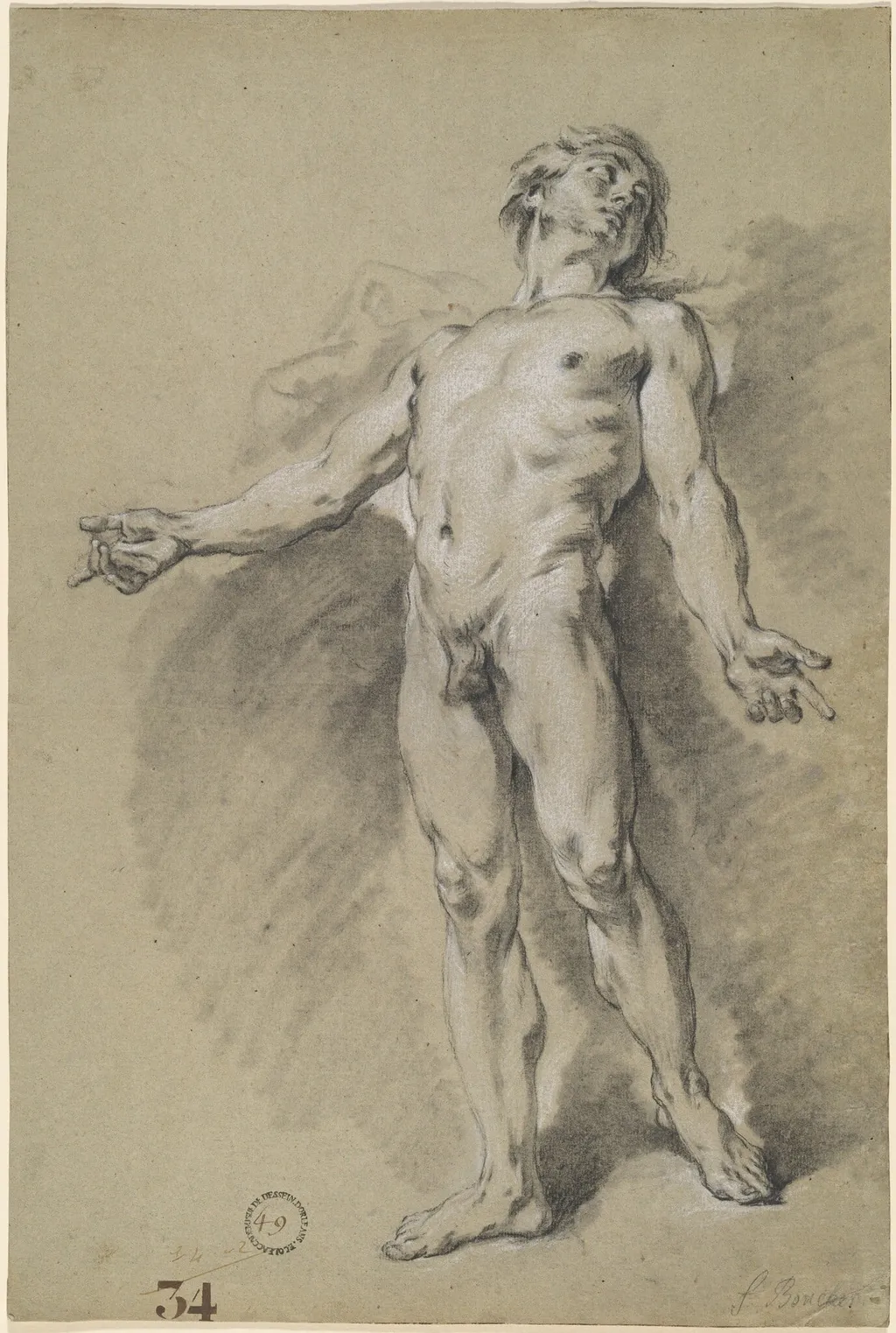 Apollo, by François Boucher, chalk, 1752