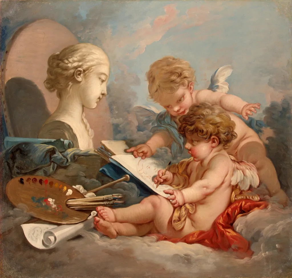 Cupids. Allegory of Painting, by François Boucher, oil, 1760