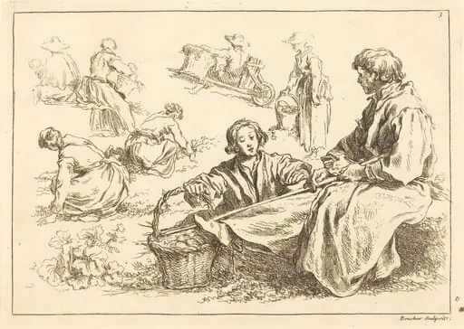 Figure Studies including Two Seated Peasants, by François Boucher