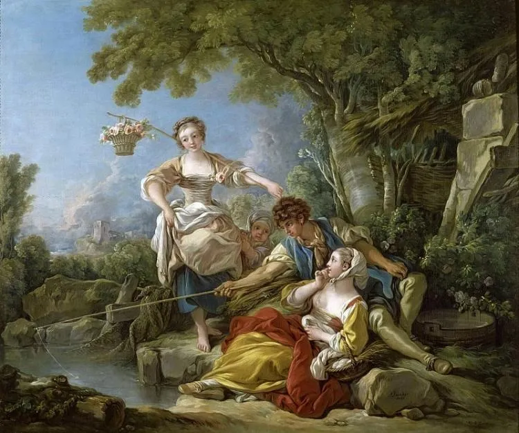 Fishing, by François Boucher, oil, 1767