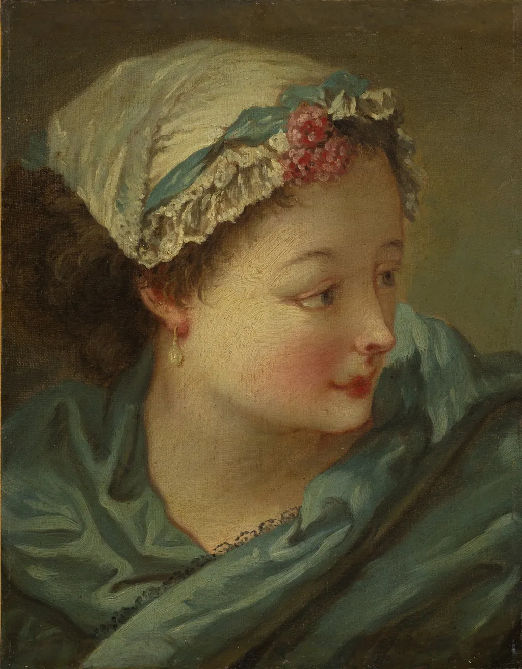 Head of a Young Woman, by François Boucher, unspecified, 1734
