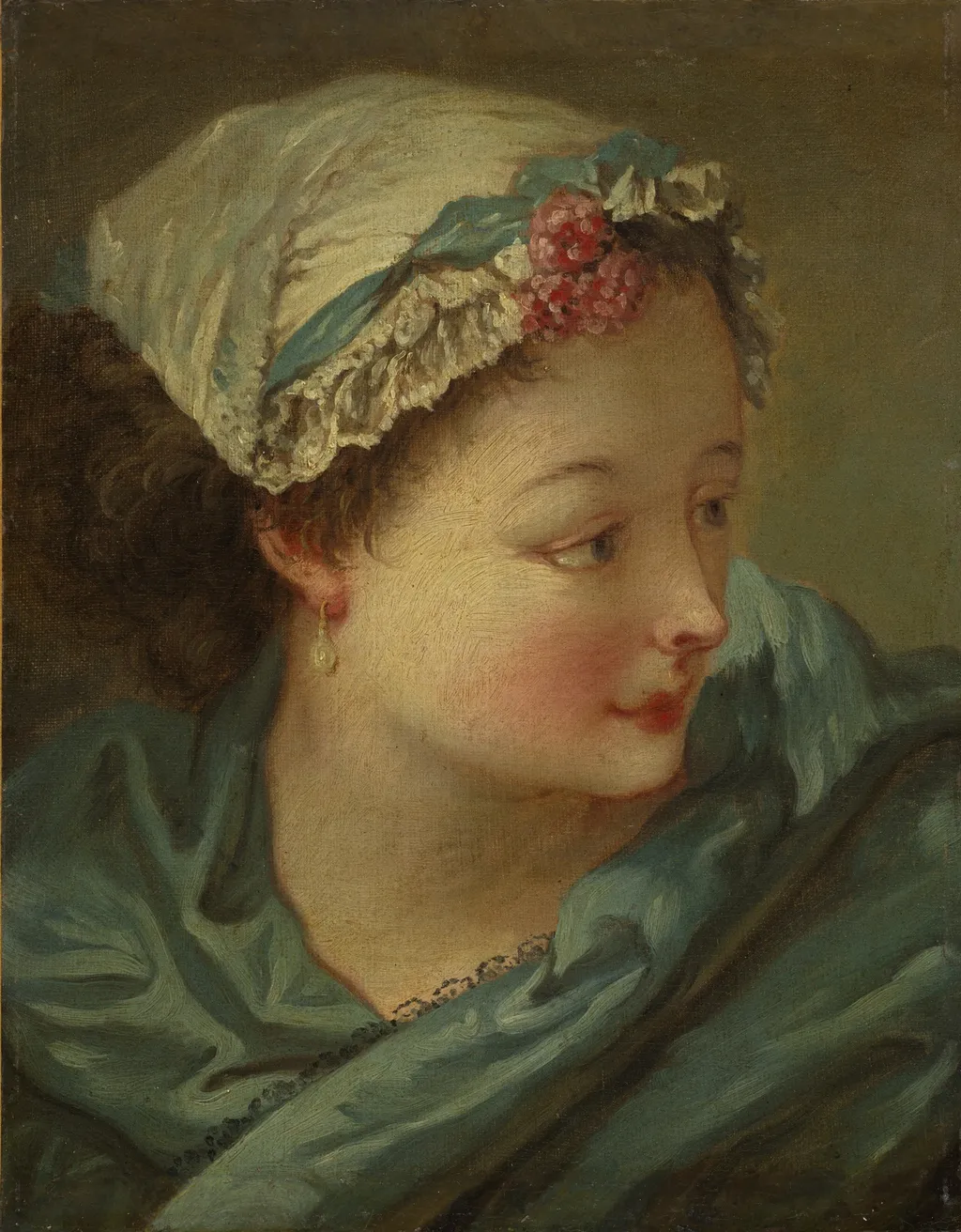 Head of a Young Woman, by François Boucher, oil, 1732