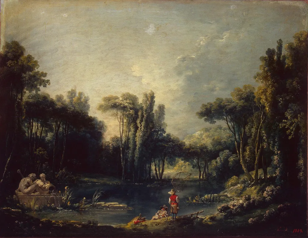 Landscape with a Pond, by François Boucher, oil, 1746