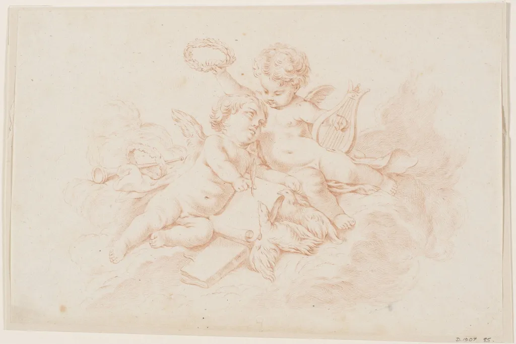 Poetry; two putti in a cloud, by François Boucher, 1750