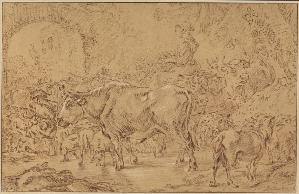Return to the Fold, by François Boucher, chalk, 1758