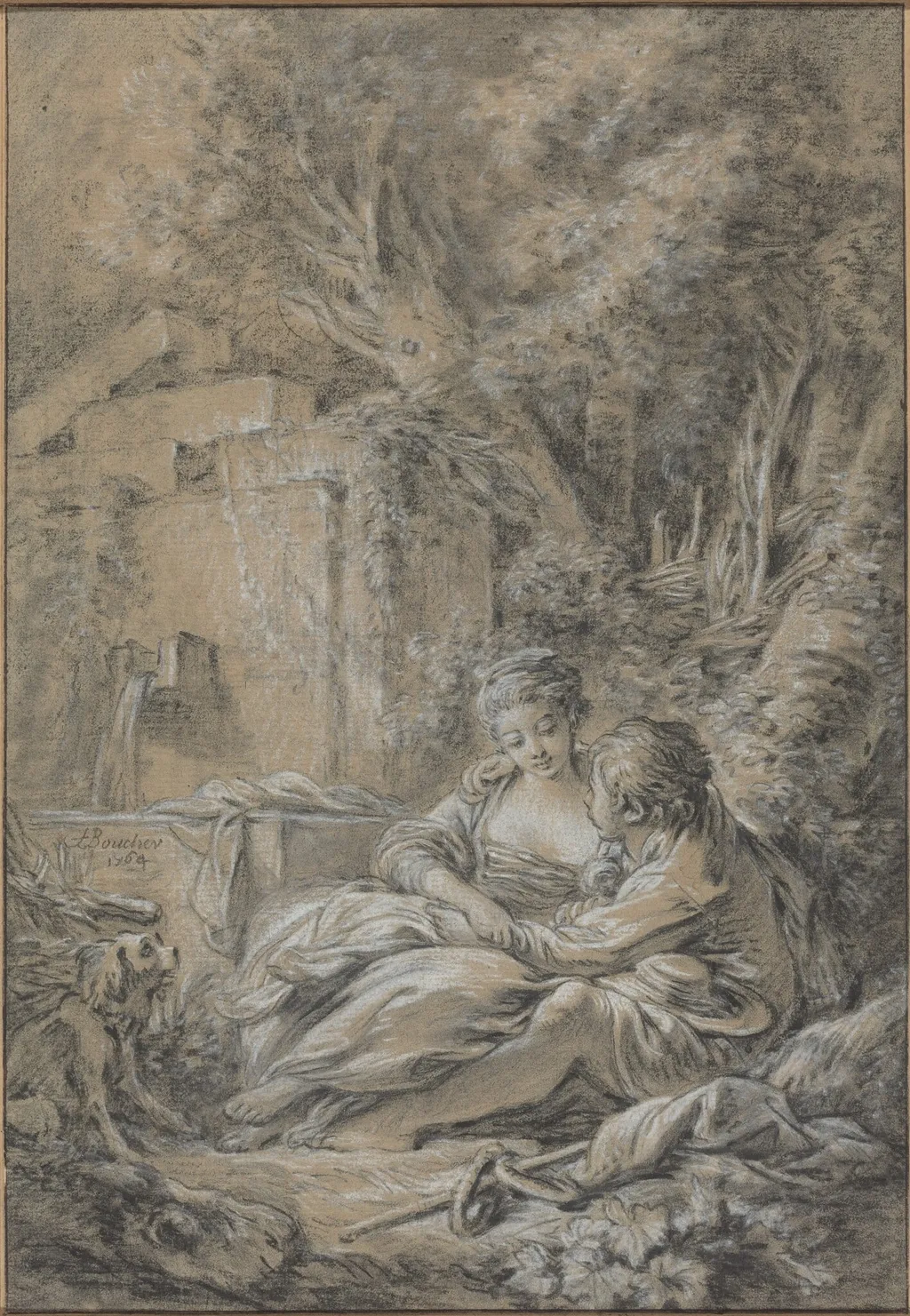 Tête-à-tête, by François Boucher, chalk, 1764