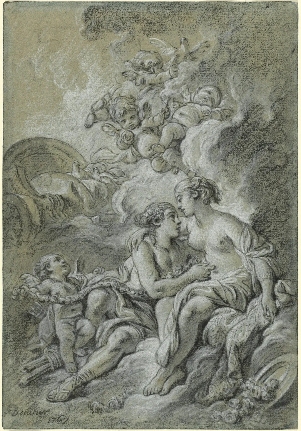 Venus appuyee sur son cher Adonis ..., by François Boucher, chalk, 1767