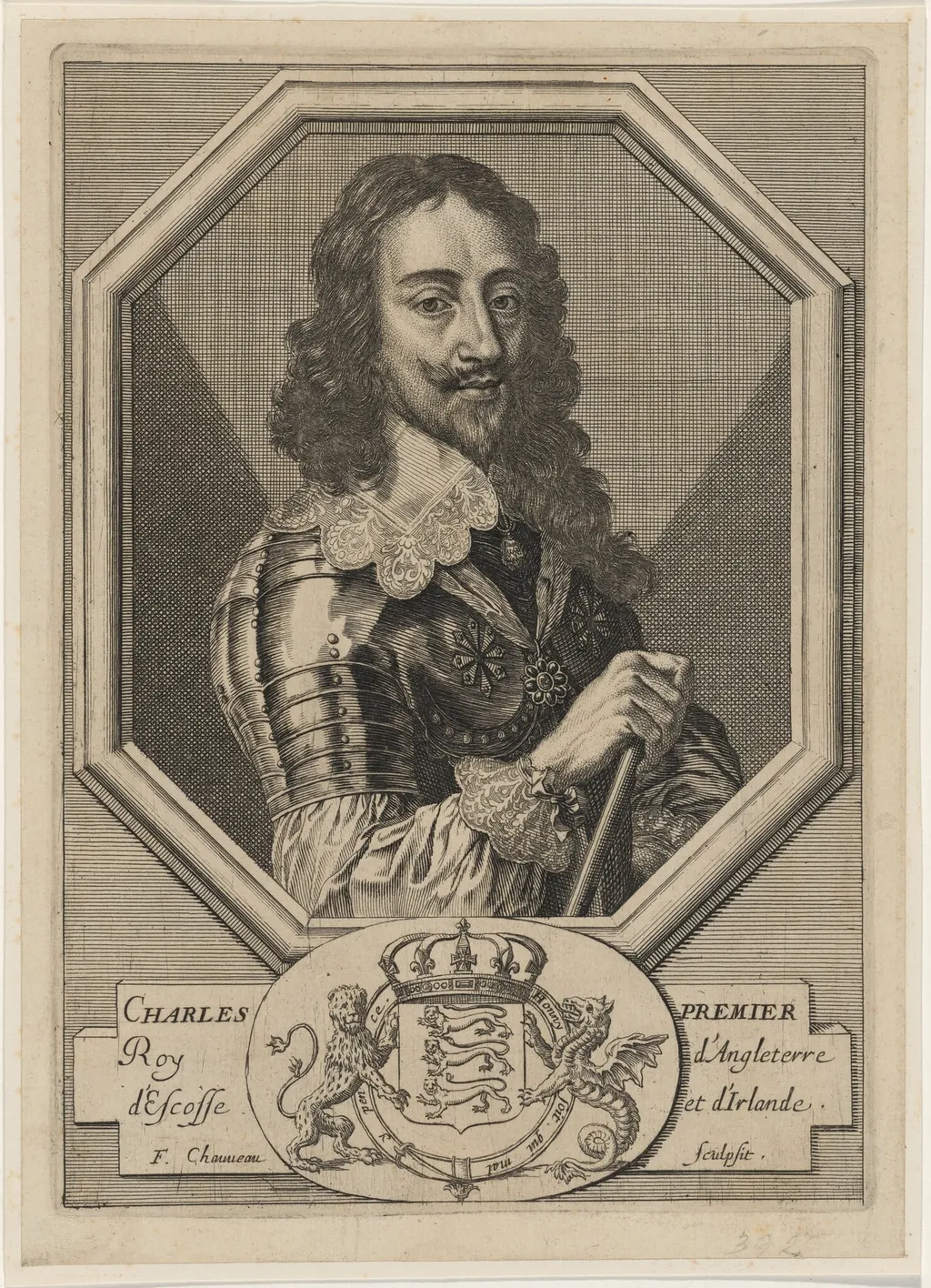 Charles I in an Octagonal Border, by François Chauveau, ink, 1644