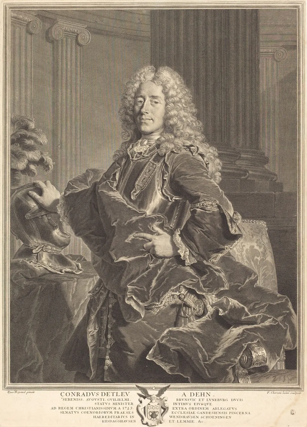 Conradus Detleu von Dehn, by François Chereau I, ink, 1729