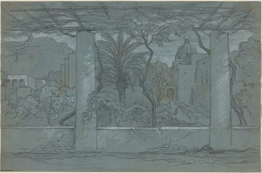 A Terrace and Garden on Capri [recto], by François-Édouard Bertin