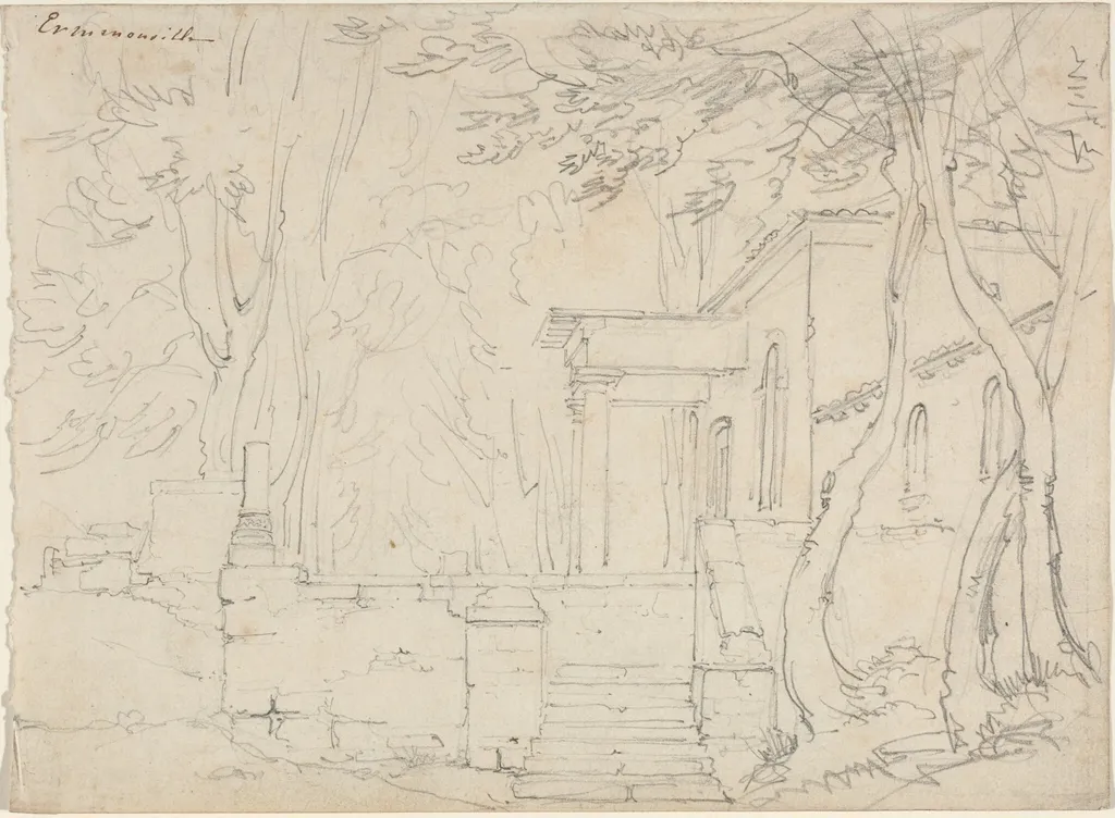 House with a Portico at Ermenonville, by François-Édouard Bertin, graphite, 1834