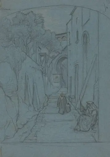 View up a Street in Sorrento [verso], by François-Édouard Bertin