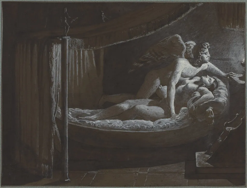 Cupid with Psyche Extinguishing the Lamp, by François-Édouard Picot, ink, 1827