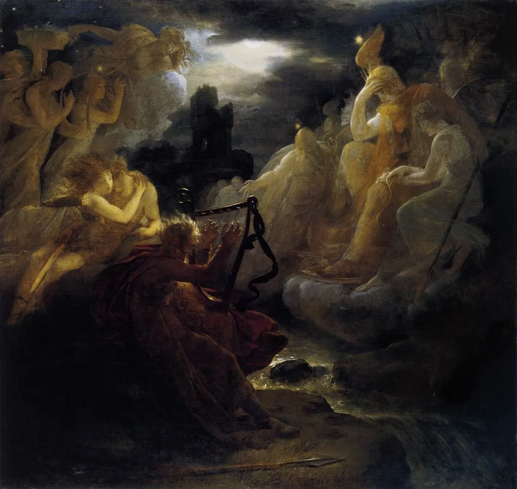 Ossian Awakening the Spirits on the Banks of the Lora with the Sound of his Harp, by François Gérard, oil, 1801