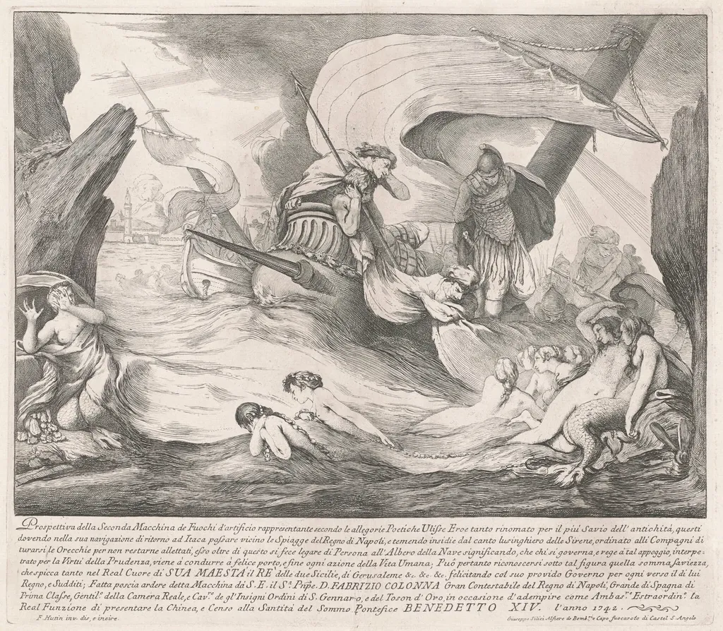 The Seconda Macchina for the Chinea of 1742: Ulysses and the Sirens, by François Hutin, ink, 1742