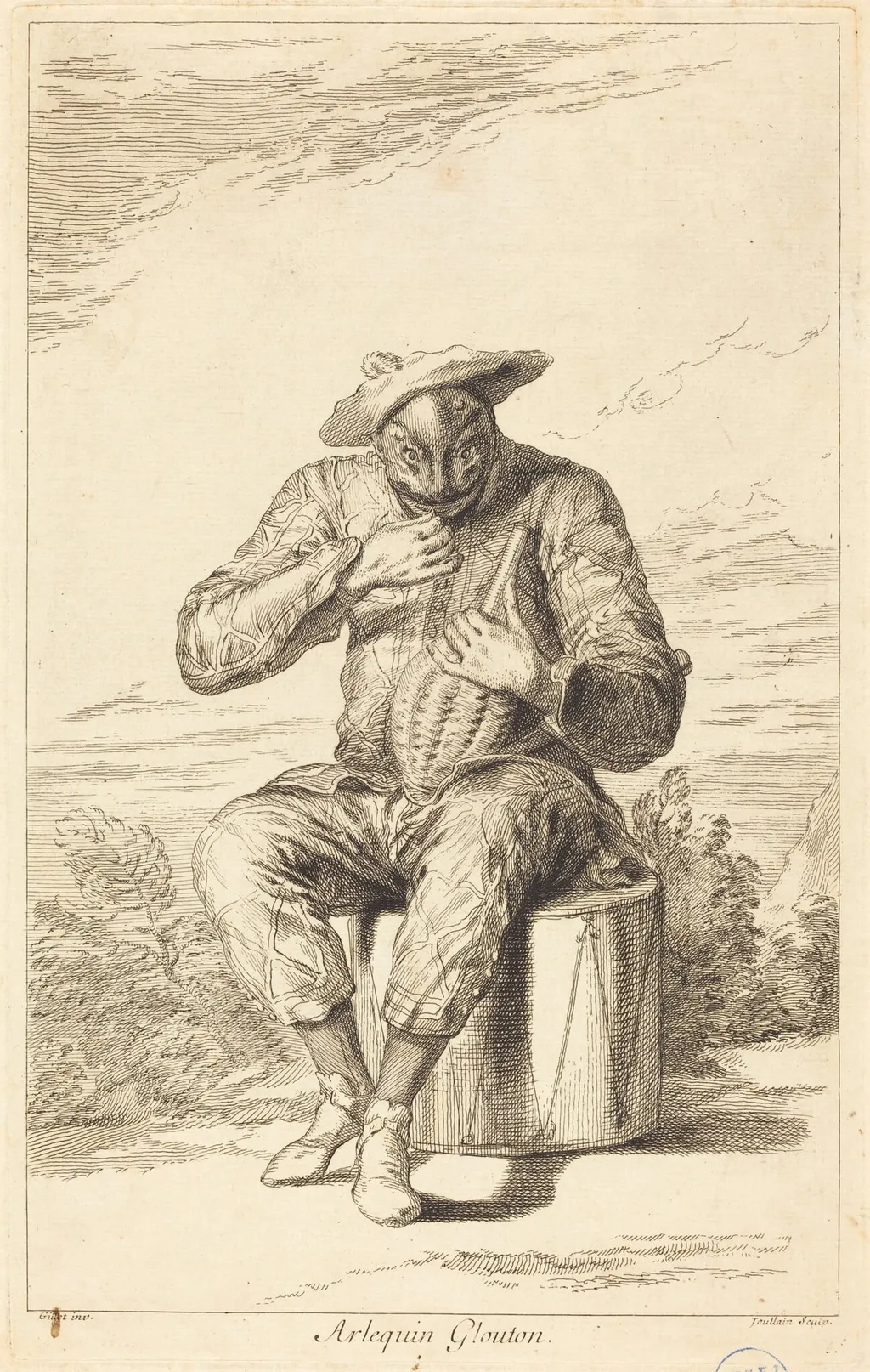Arlequin Glouton, by François Joullain, ink, 1730