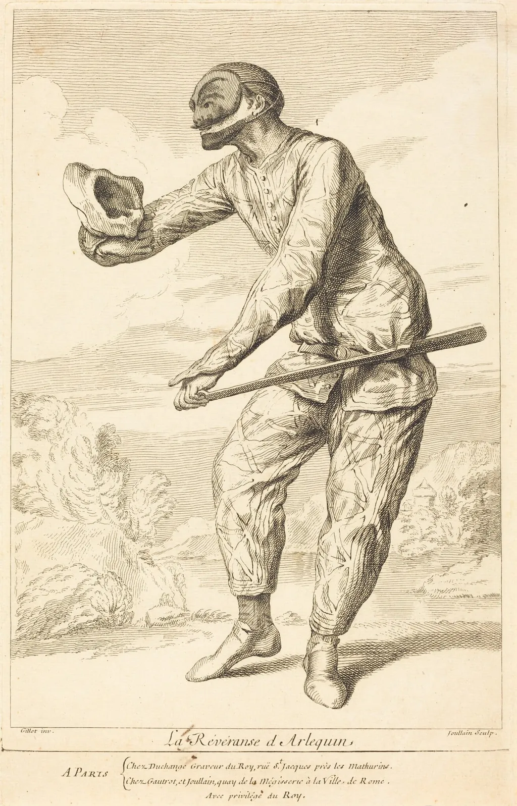 La Révéranse d'Arlequin, by François Joullain, ink, 1730