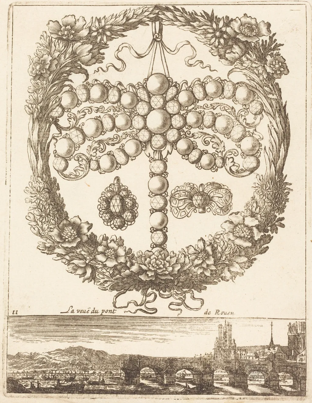 La veue du pont de Rouen, by François Le Febvre, ink, 1665