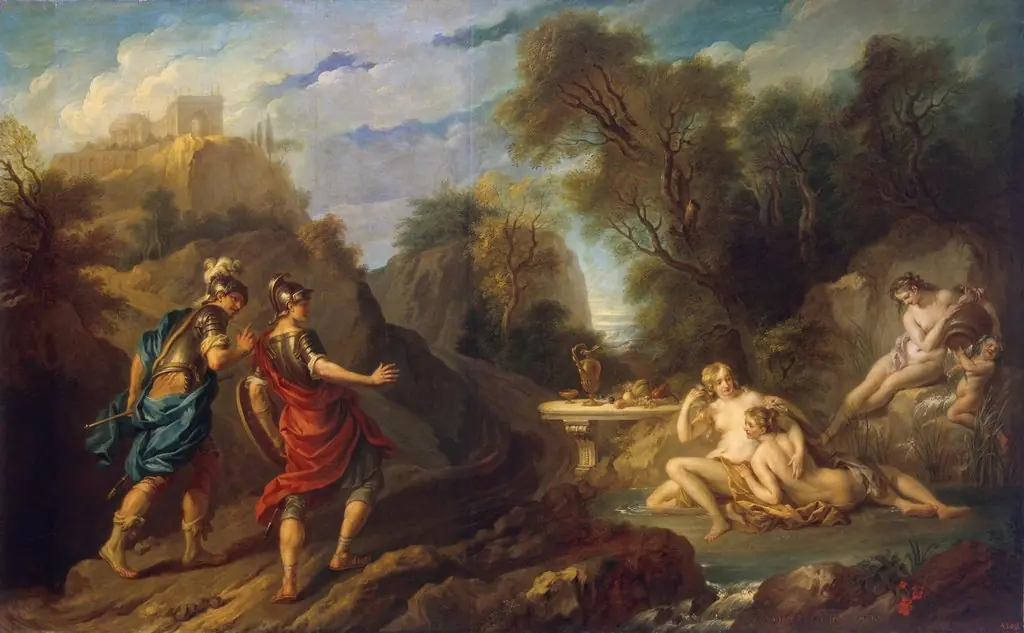 Messengers of Godfrey of Bouillon in Gardens of Armida, by François Lemoyne