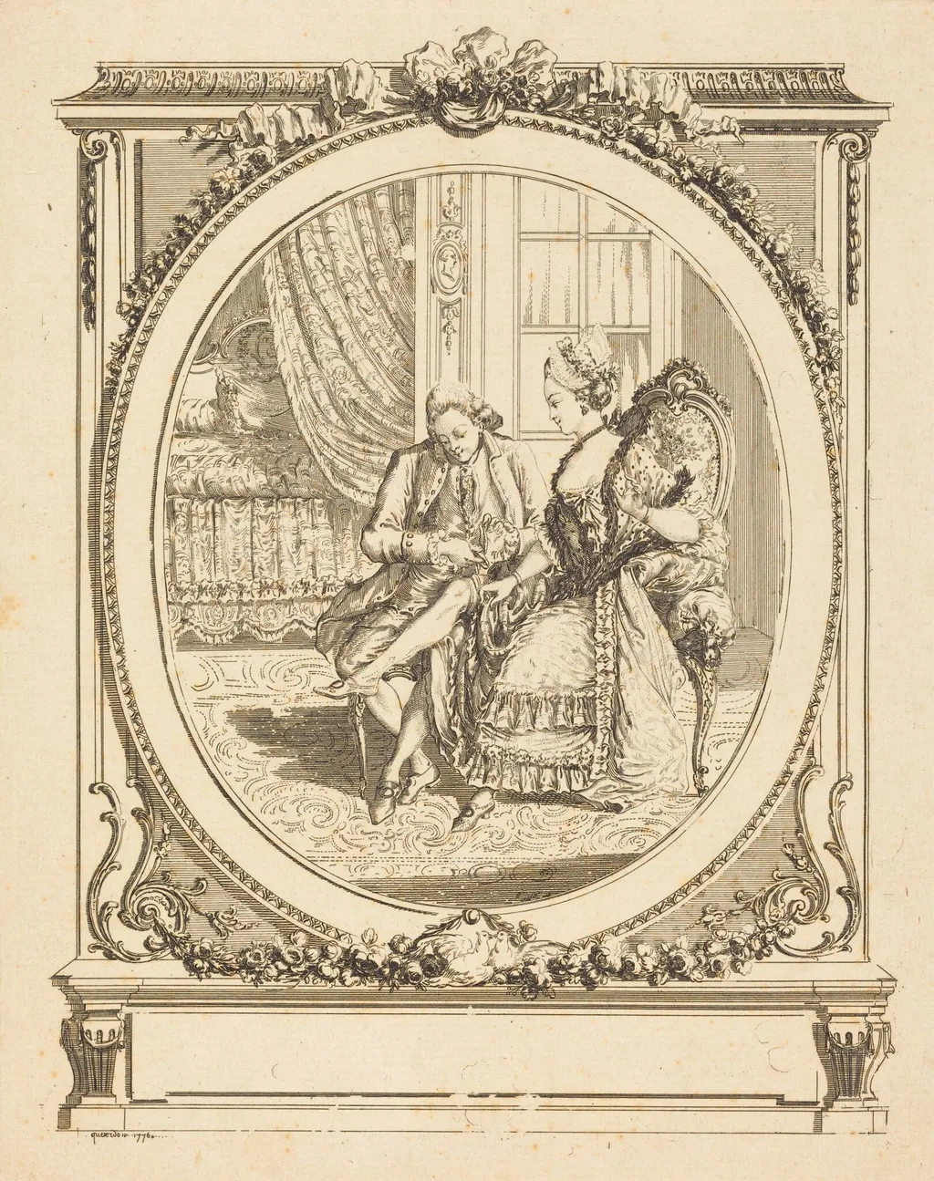 La jarretière, by François Marie Isidore Queverdo, ink, 1776